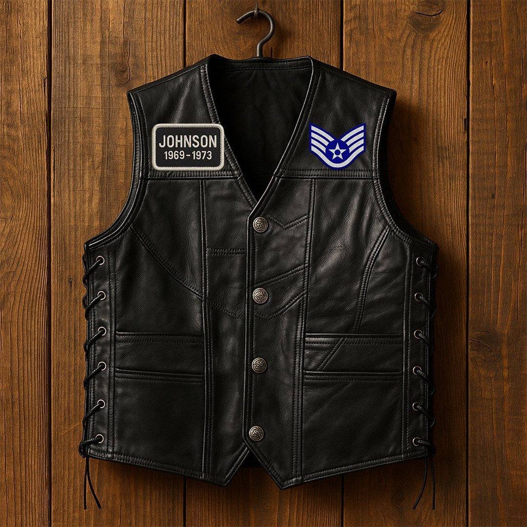 Premium USAF Veterans Custom Leather Motor Vest VPVC702104, Gifts For Air Force Veteran, Gifts On Father's Day, Veterans Day.