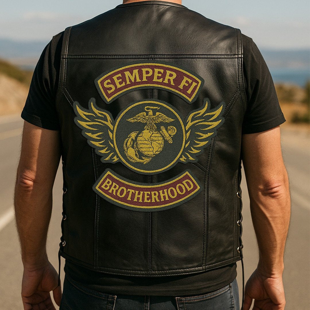 Premium USMC Veterans Custom Leather Motor Vest VPVC702108, Gifts For Marine Veteran, Gifts On Father's Day, Veterans Day.
