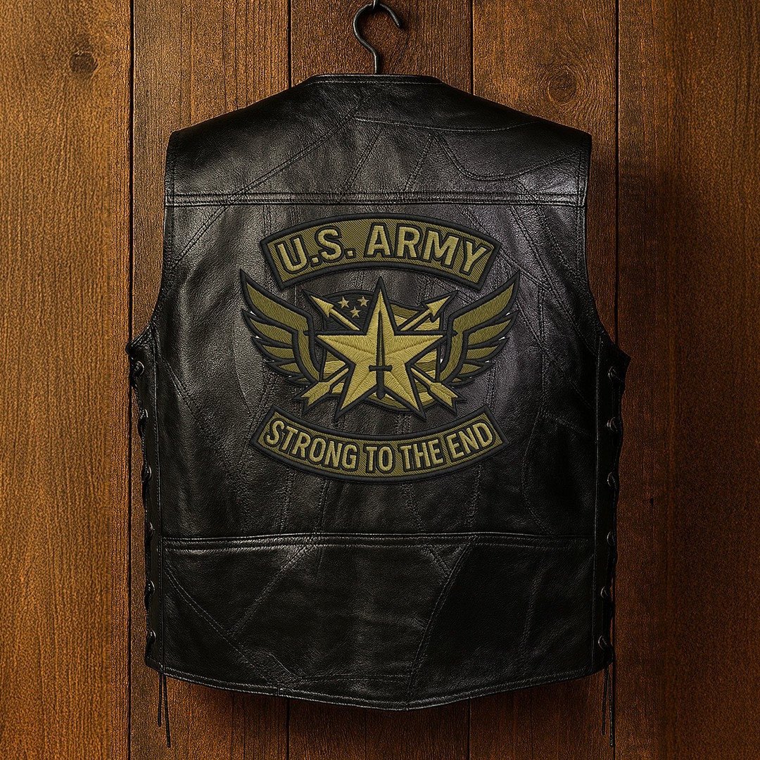 Premium US Army Veterans Custom Leather Motor Vest VPVC702115, Gifts For Army Veteran, Gifts On Father's Day, Veterans Day.
