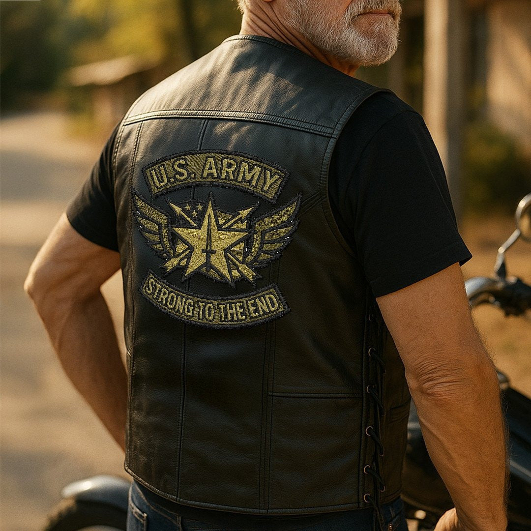 Premium US Army Veterans Custom Leather Motor Vest VPVC702115, Gifts For Army Veteran, Gifts On Father's Day, Veterans Day.