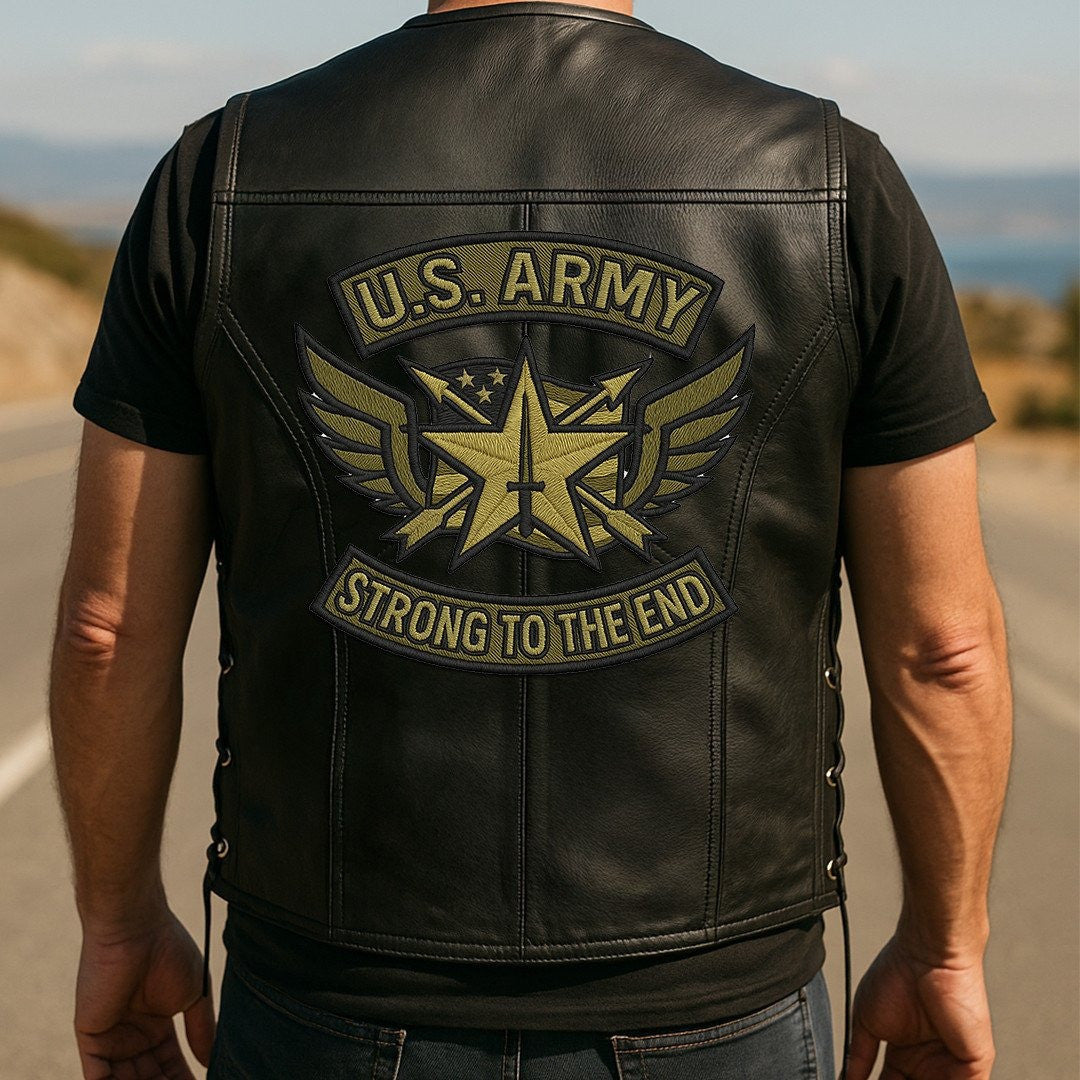 Premium US Army Veterans Custom Leather Motor Vest VPVC702115, Gifts For Army Veteran, Gifts On Father's Day, Veterans Day.