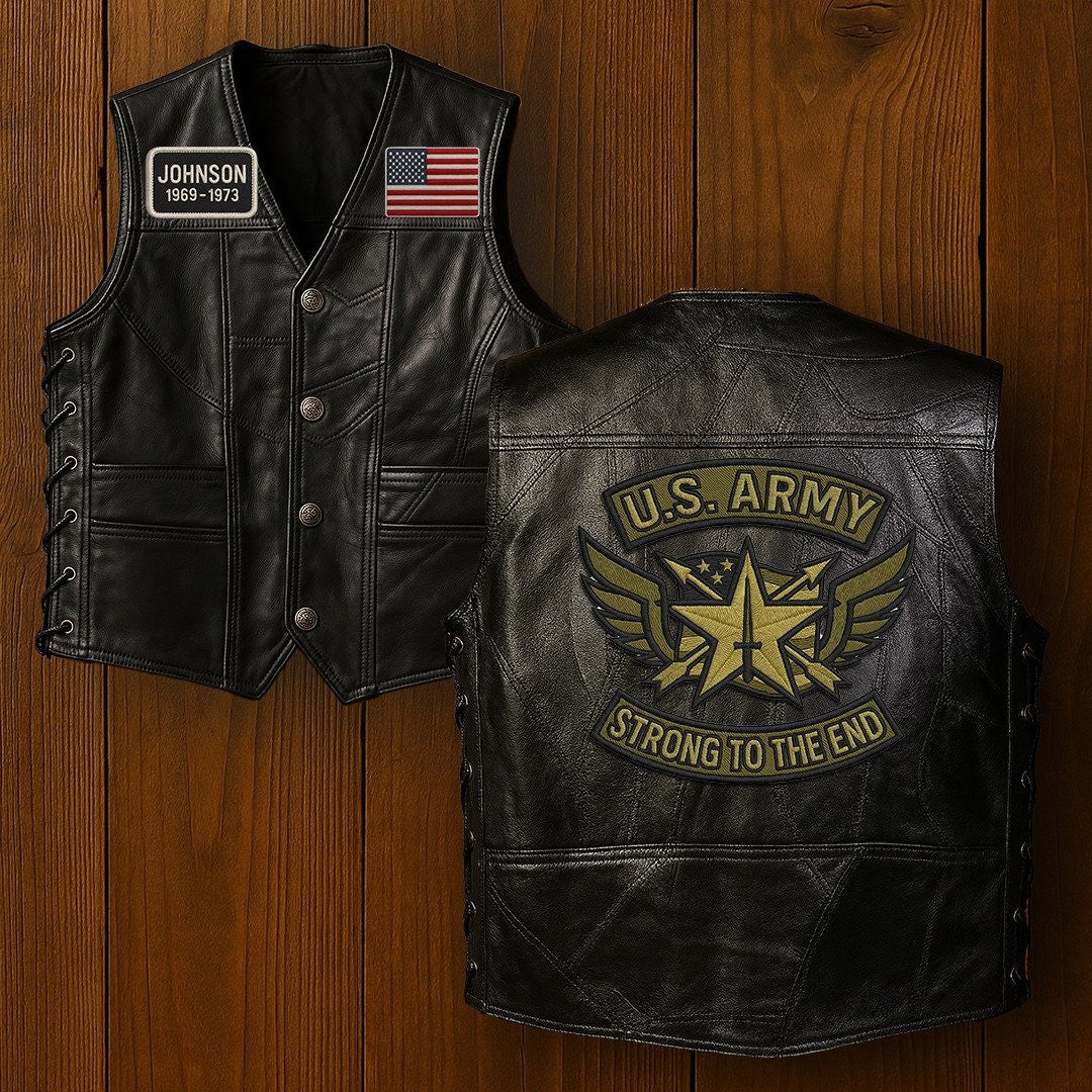 Premium US Army Veterans Custom Leather Motor Vest VPVC702115, Gifts For Army Veteran, Gifts On Father's Day, Veterans Day.