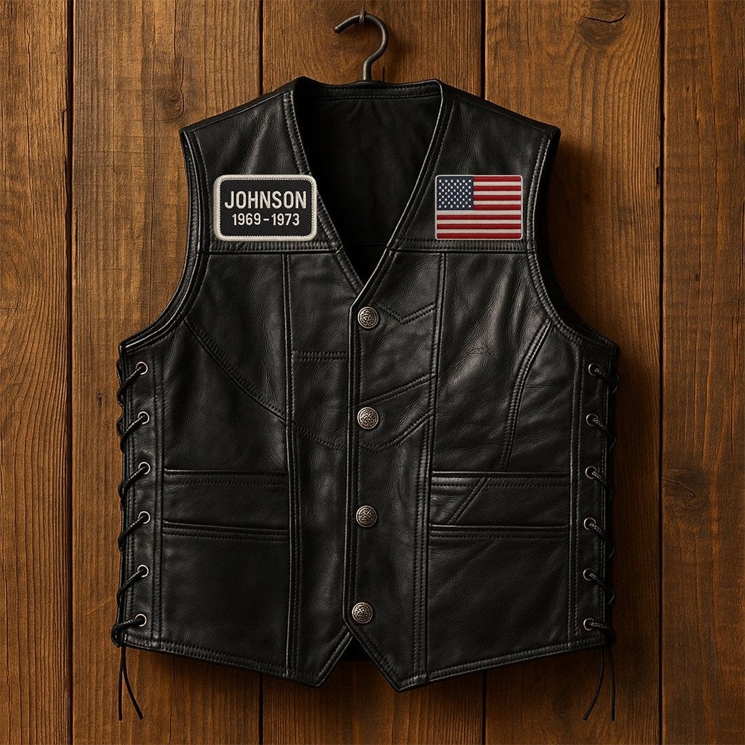 Premium US Veterans Custom Leather Motor Vest VPVC702117, Gifts For US Veteran, Gifts On Father's Day, Veterans Day.