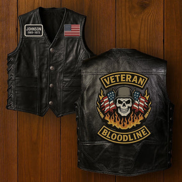 Premium US Veterans Custom Leather Motor Vest VPVC702120, Gifts For US Veteran, Gifts On Father's Day, Veterans Day.