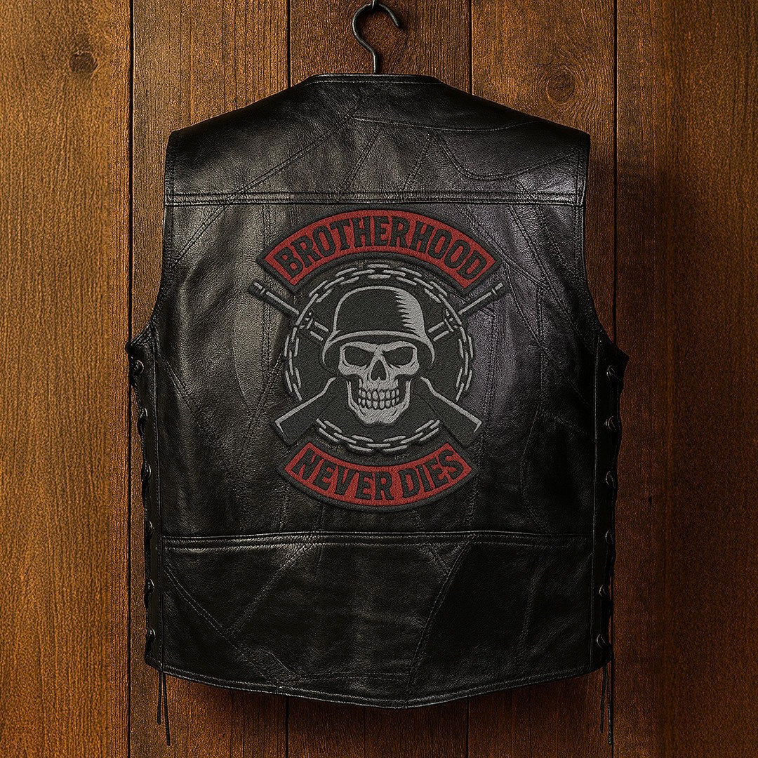 Premium US Veterans Custom Leather Motor Vest VPVC702121, Gifts For US Veteran, Gifts On Father's Day, Veterans Day.