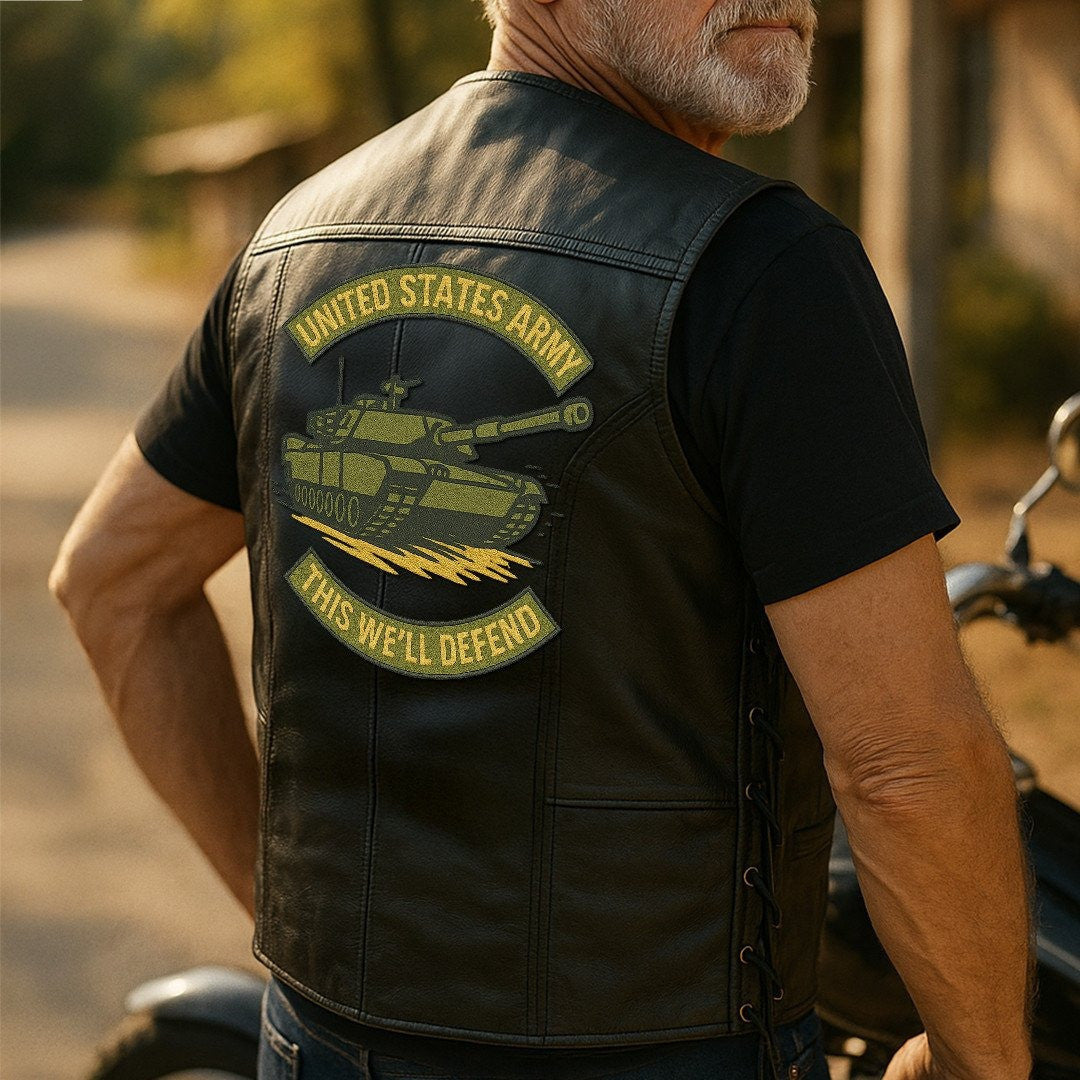 Premium US Army Veterans Custom Leather Motor Vest VPVC702126, Gifts For Army Veteran, Gifts On Father's Day, Veterans Day.
