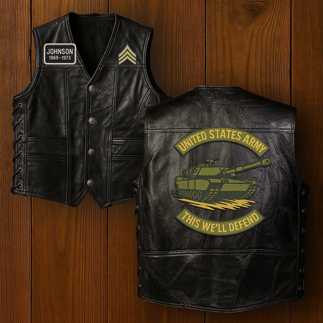 Premium US Army Veterans Custom Leather Motor Vest VPVC702126, Gifts For Army Veteran, Gifts On Father's Day, Veterans Day.