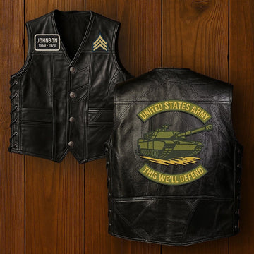 Premium US Army Veterans Custom Leather Motor Vest VPVC702126, Gifts For Army Veteran, Gifts On Father's Day, Veterans Day.