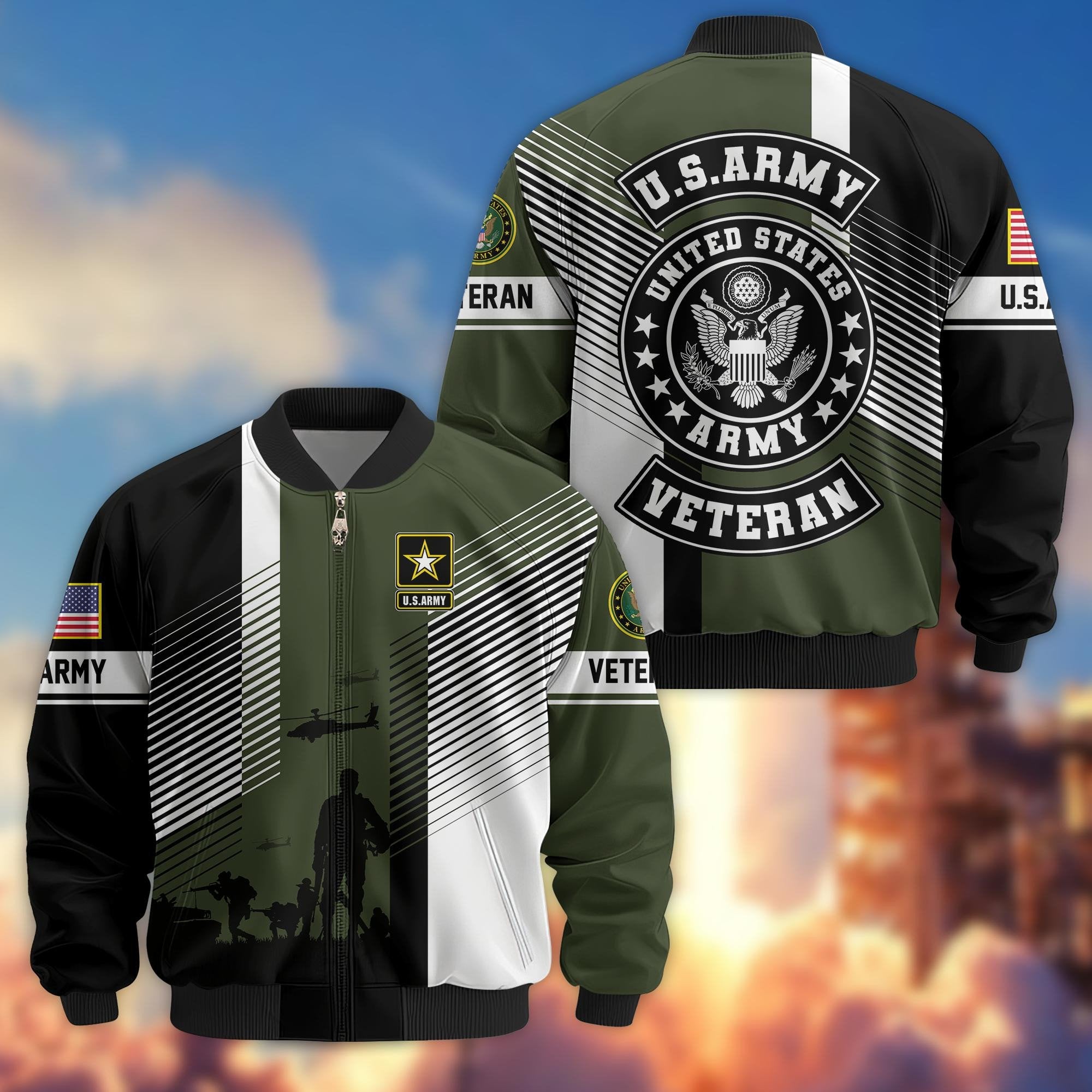 Premium US Veterans Bomber Jacket BPHN140811, Gifts For US Veterans, Gifts On Father's Day, Veterans Day.
