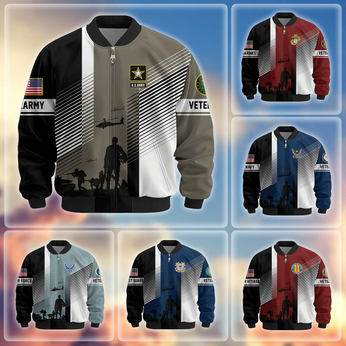 Premium US Veterans Bomber Jacket BPHN140811, Gifts For US Veterans, Gifts On Father's Day, Veterans Day.
