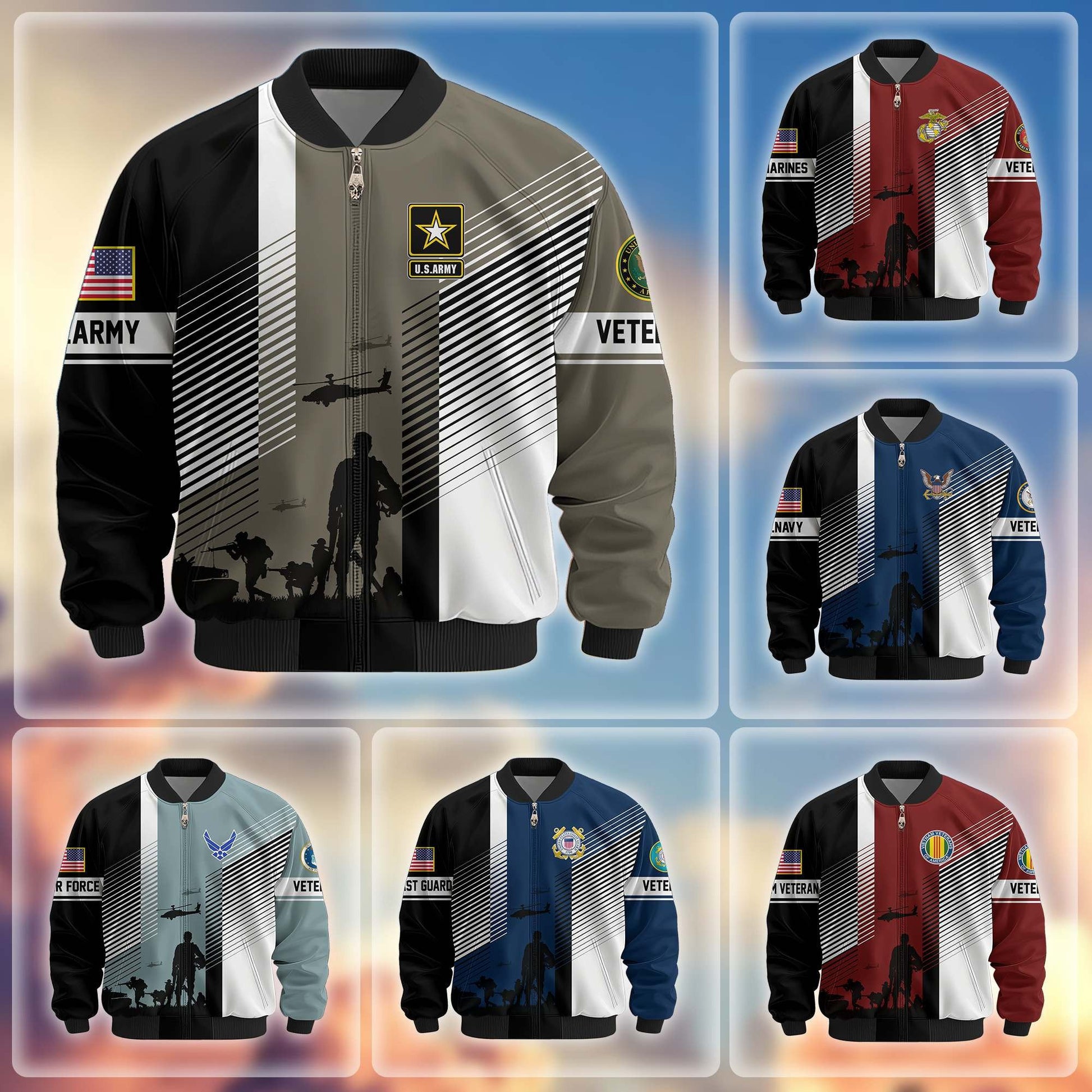Premium US Veterans Bomber Jacket BPHN140811, Gifts For US Veterans, Gifts On Father's Day, Veterans Day.