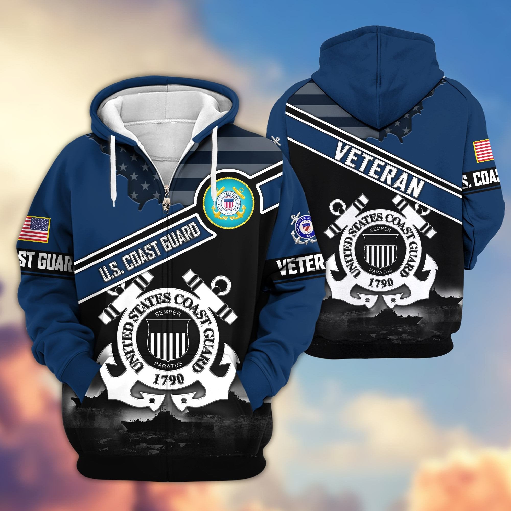 Premium US Veterans Zip Hoodie ATTN040921, Gifts For US Veterans, Gifts On Father's Day, Veterans Day.