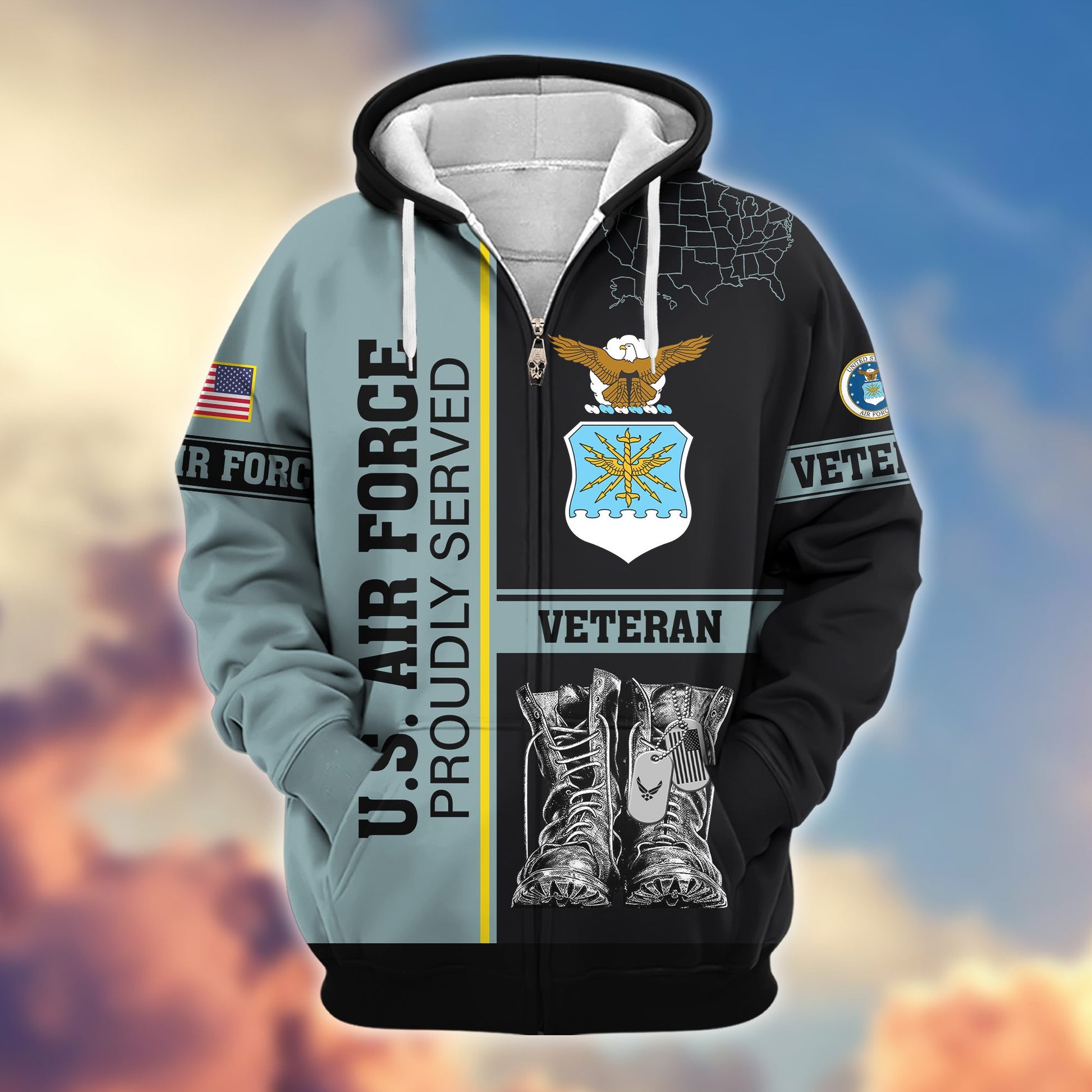 Premium US Veterans Zip Hoodie BPHN100911, Gifts For US Veterans, Gifts On Father's Day, Veterans Day.