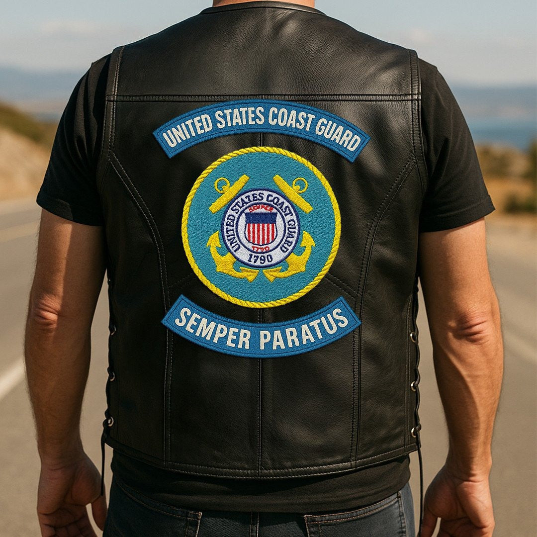 Premium USCG Veterans Custom Leather Motor Vest VPVC702127, Gifts For Coast Guard Veteran, Gifts On Father's Day, Veterans Day.