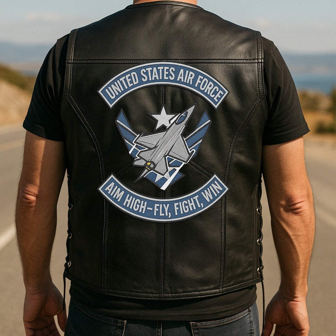 Premium USAF Veterans Custom Leather Motor Vest VPVC702128, Gifts For Air Force Veteran, Gifts On Father's Day, Veterans Day.