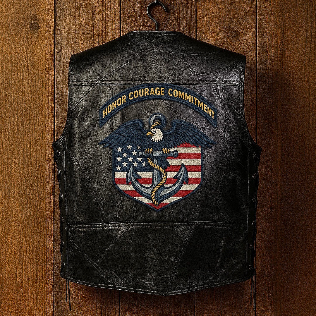 Premium US Navy Veterans Custom Leather Motor Vest VPVC702131, Gifts For Navy Veteran, Gifts On Father's Day, Veterans Day.