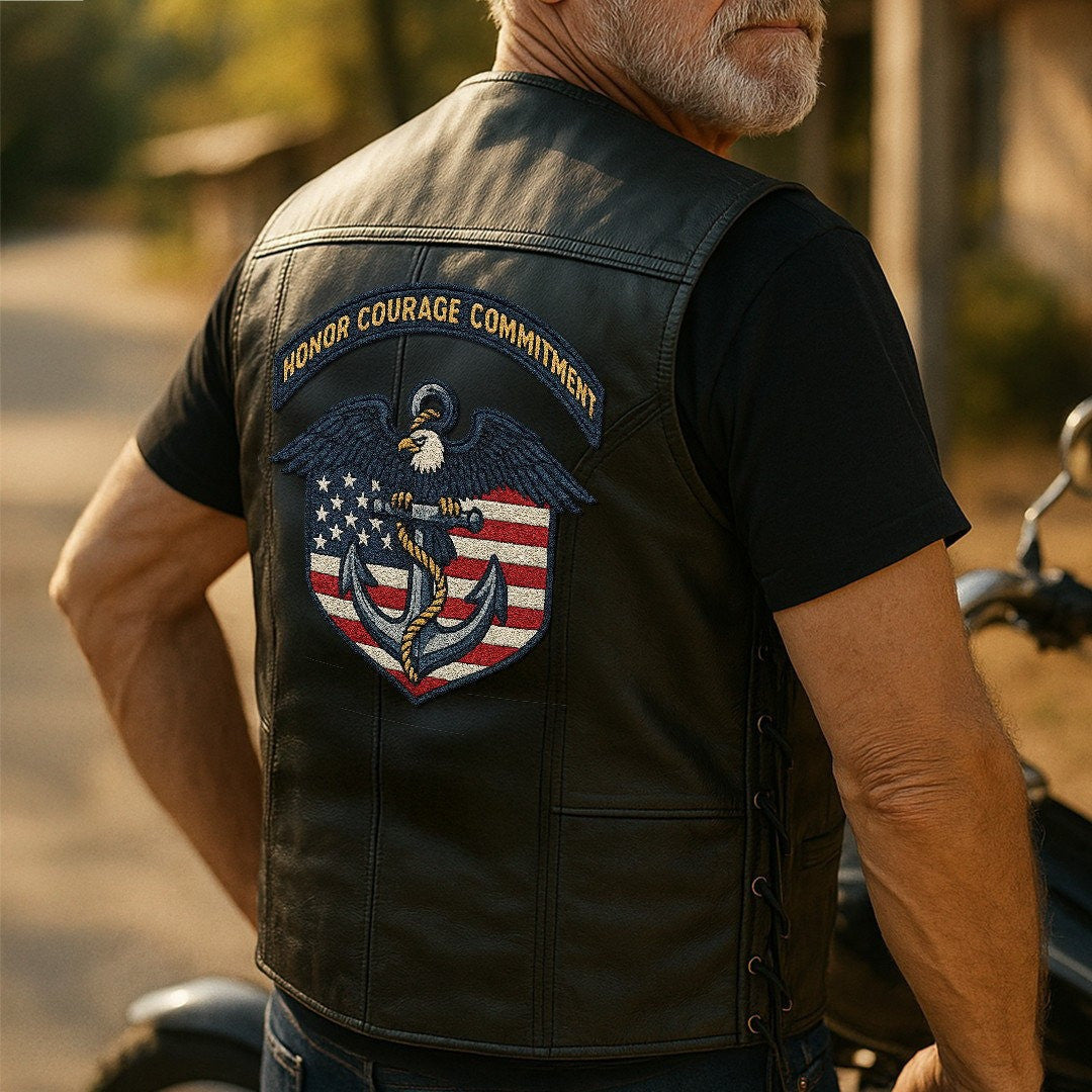 Premium US Navy Veterans Custom Leather Motor Vest VPVC702131, Gifts For Navy Veteran, Gifts On Father's Day, Veterans Day.