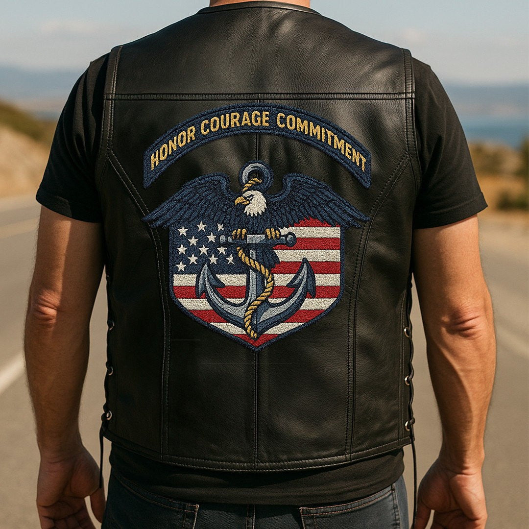 Premium US Navy Veterans Custom Leather Motor Vest VPVC702131, Gifts For Navy Veteran, Gifts On Father's Day, Veterans Day.