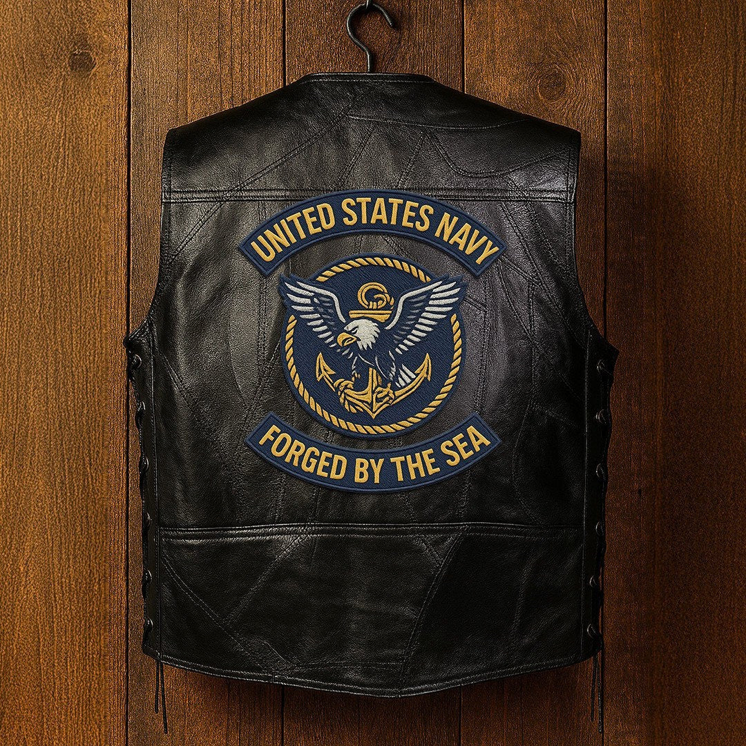 Premium US Navy Veterans Custom Leather Motor Vest VPVC702132, Gifts For Navy Veteran, Gifts On Father's Day, Veterans Day.