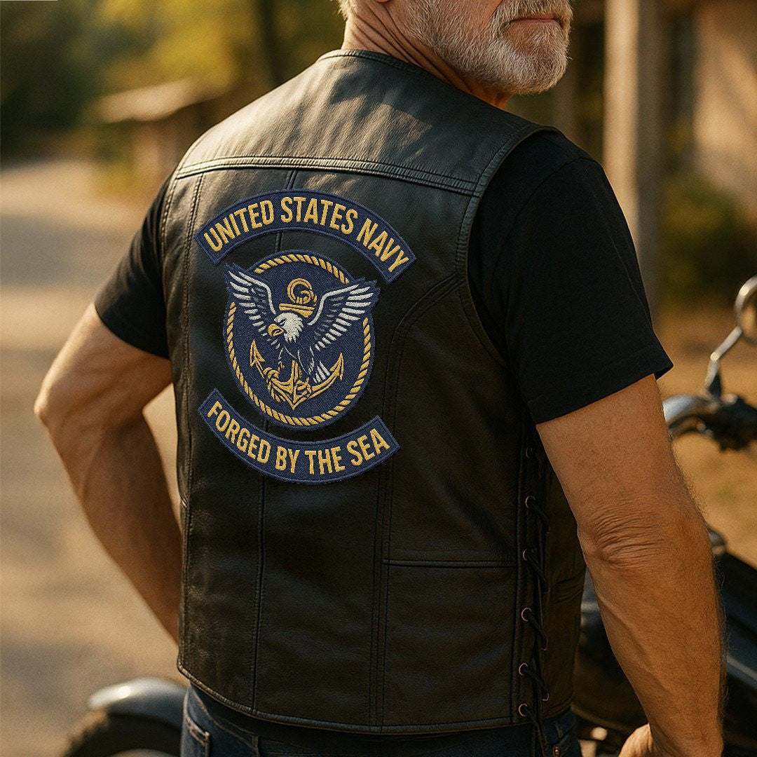Premium US Navy Veterans Custom Leather Motor Vest VPVC702132, Gifts For Navy Veteran, Gifts On Father's Day, Veterans Day.
