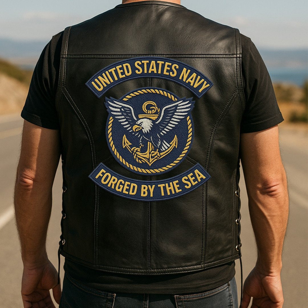 Premium US Navy Veterans Custom Leather Motor Vest VPVC702132, Gifts For Navy Veteran, Gifts On Father's Day, Veterans Day.