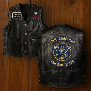 Premium US Navy Veterans Custom Leather Motor Vest VPVC702132, Gifts For Navy Veteran, Gifts On Father's Day, Veterans Day.