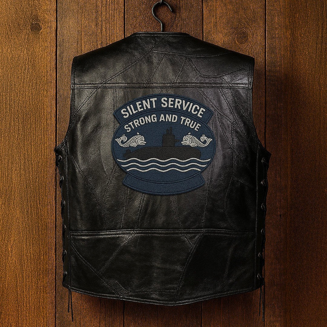 Premium US Navy Submarine Veterans Custom Leather Motor Vest VPVC702133, Gifts For Navy Veteran, Gifts On Father's Day, Veterans Day.