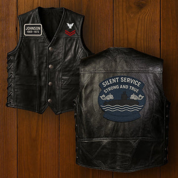 Premium US Navy Submarine Veterans Custom Leather Motor Vest VPVC702133, Gifts For Navy Veteran, Gifts On Father's Day, Veterans Day.