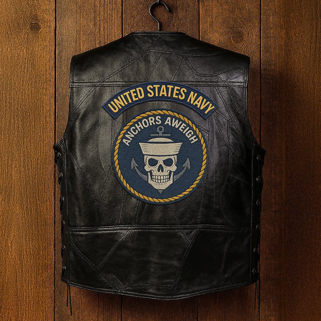 Premium US Navy Veterans Custom Leather Motor Vest VPVC702134, Gifts For Navy Veteran, Gifts On Father's Day, Veterans Day.