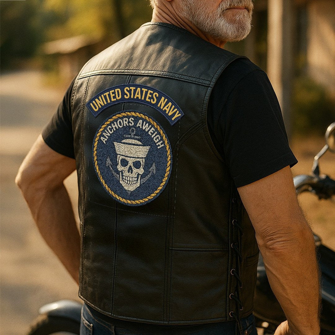Premium US Navy Veterans Custom Leather Motor Vest VPVC702134, Gifts For Navy Veteran, Gifts On Father's Day, Veterans Day.