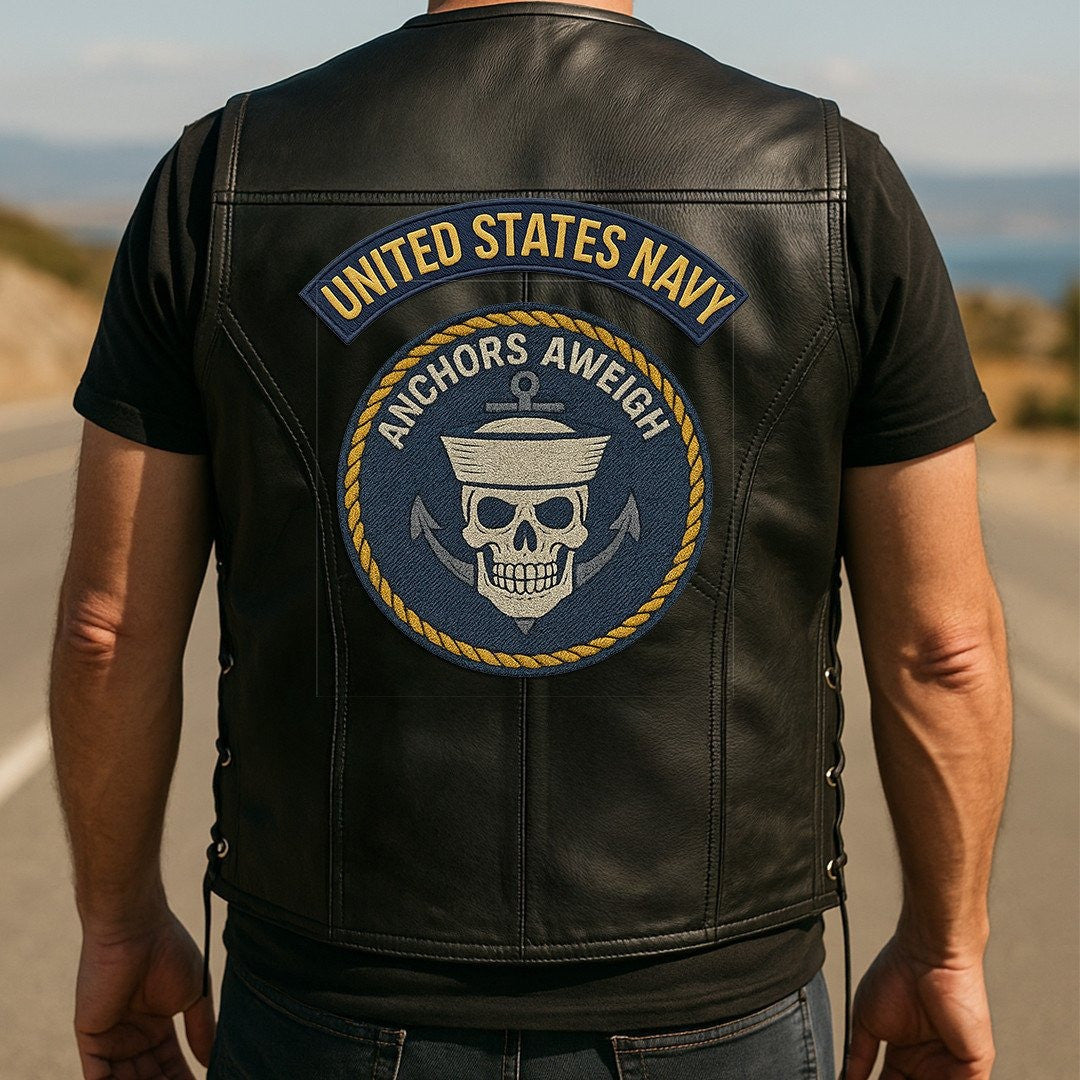 Premium US Navy Veterans Custom Leather Motor Vest VPVC702134, Gifts For Navy Veteran, Gifts On Father's Day, Veterans Day.