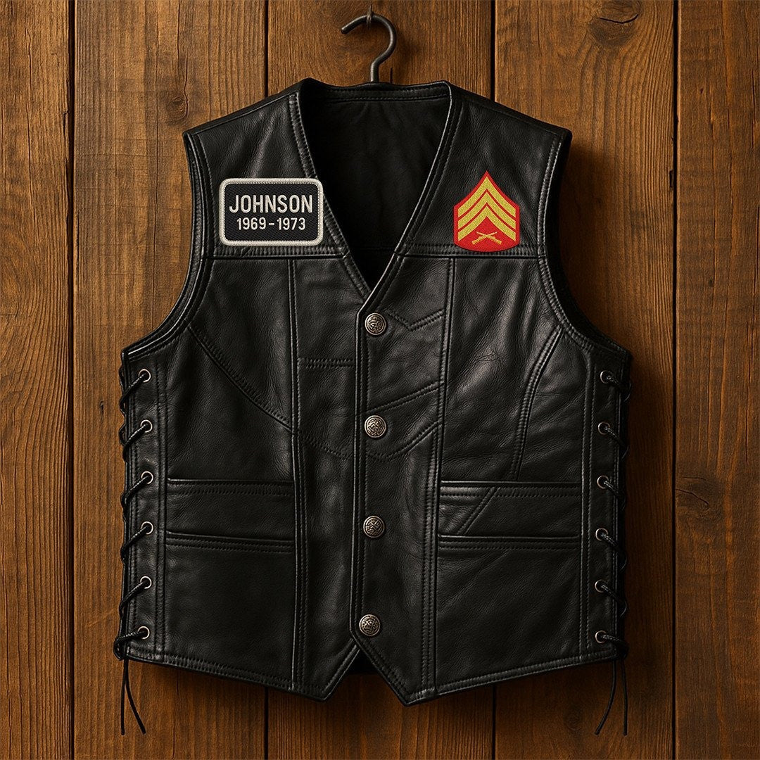 Premium USMC Veterans Custom Leather Motor Vest VPVC702137, Gifts For Marine Veteran, Gifts On Father's Day, Veterans Day.