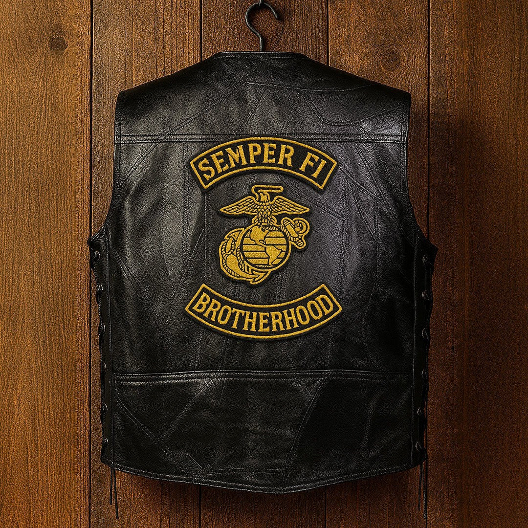 Premium USMC Veterans Custom Leather Motor Vest VPVC702137, Gifts For Marine Veteran, Gifts On Father's Day, Veterans Day.