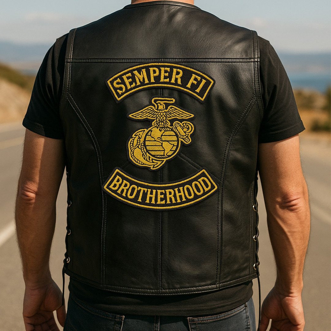 Premium USMC Veterans Custom Leather Motor Vest VPVC702137, Gifts For Marine Veteran, Gifts On Father's Day, Veterans Day.