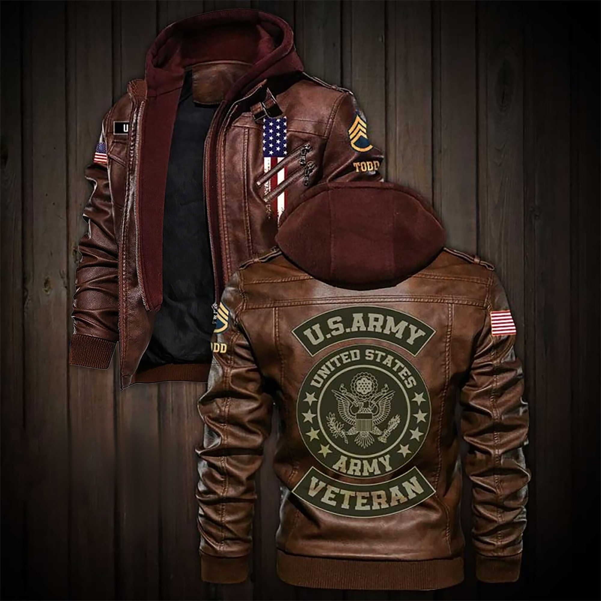 Premium Custom US Army Veteran Leather Jacket VPVC702140, Gifts For Army Veteran, Gifts On Father's Day, Veterans Day.