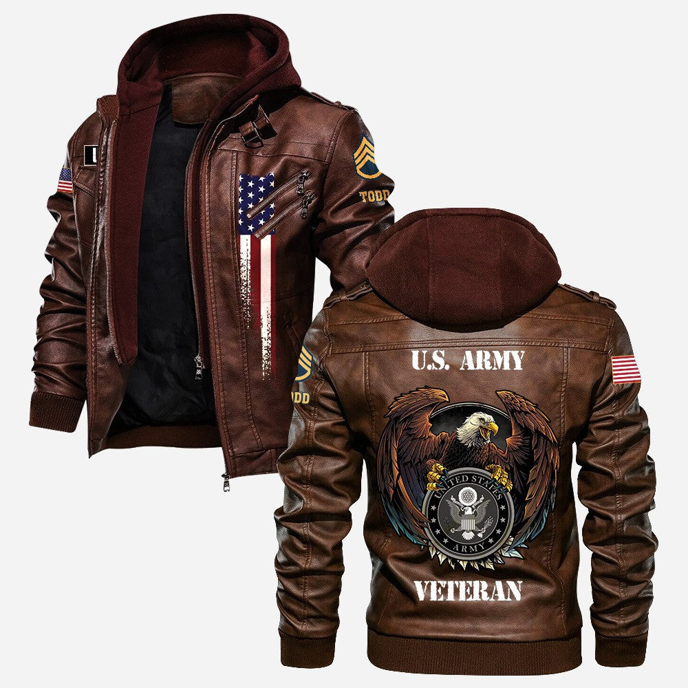 Premium Custom US Army Veteran Leather Jacket VPVC702142, Gifts For Army Veteran, Gifts On Father's Day, Veterans Day.