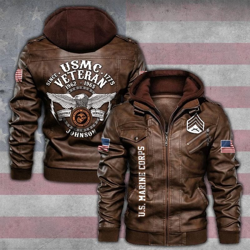 Premium Custom USMC Veteran Leather Jacket VPVC702144, Gifts For Marine Veteran, Gifts On Father's Day, Veterans Day.