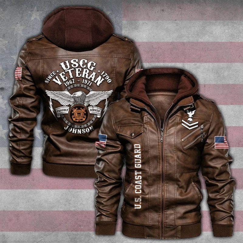Premium Custom USCG Veteran Leather Jacket VPVC702146, Gifts For Coast Guard Veteran, Gifts On Father's Day, Veterans Day.