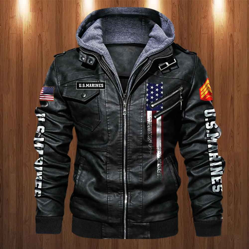 Premium Custom USMC Veteran Leather Jacket VPVC702149, Gifts For Marine Veteran, Gifts On Father's Day, Veterans Day.