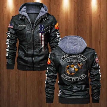 Premium Custom USMC Veteran Leather Jacket VPVC702149, Gifts For Marine Veteran, Gifts On Father's Day, Veterans Day.