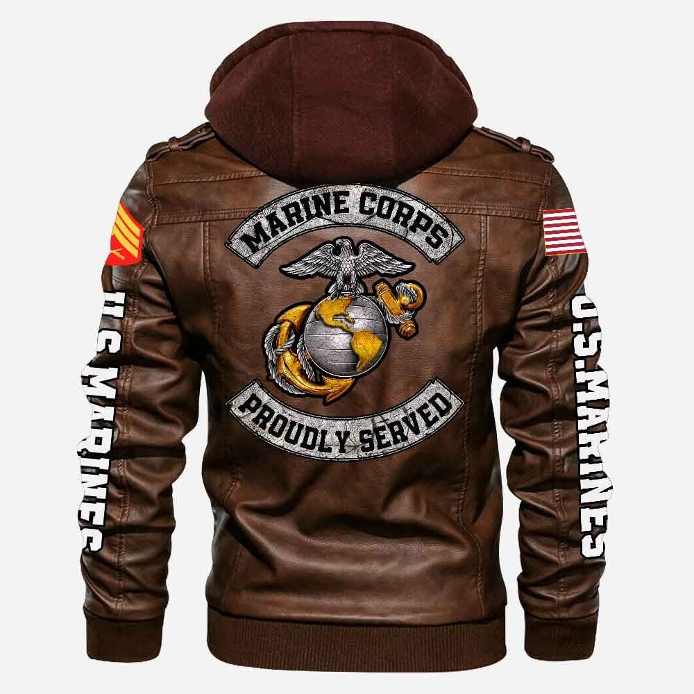 Premium Custom USMC Veteran Leather Jacket VPVC702150, Gifts For Marine Veteran, Gifts On Father's Day, Veterans Day.