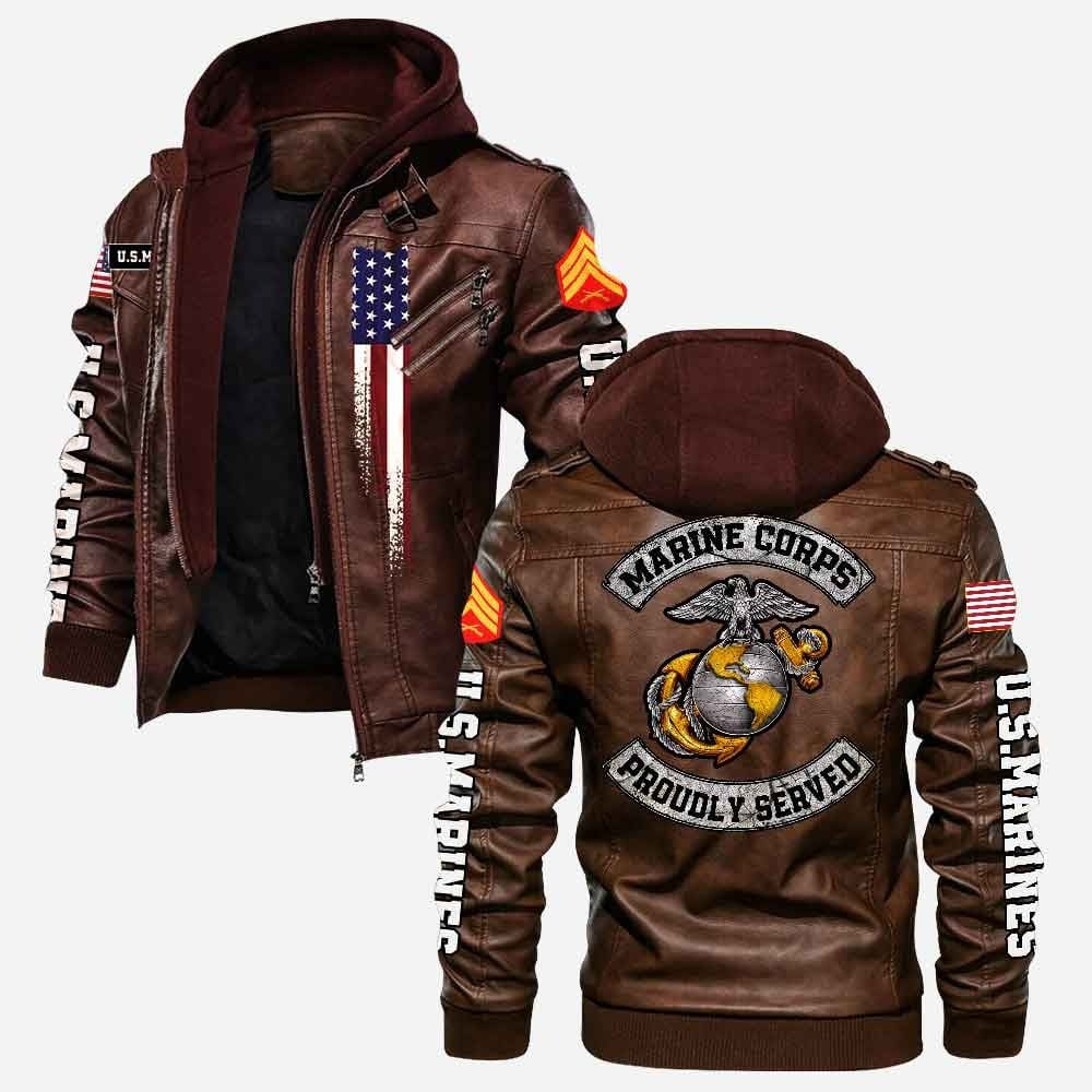 Premium Custom USMC Veteran Leather Jacket VPVC702150, Gifts For Marine Veteran, Gifts On Father's Day, Veterans Day.