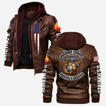 Premium Custom USMC Veteran Leather Jacket VPVC702150, Gifts For Marine Veteran, Gifts On Father's Day, Veterans Day.