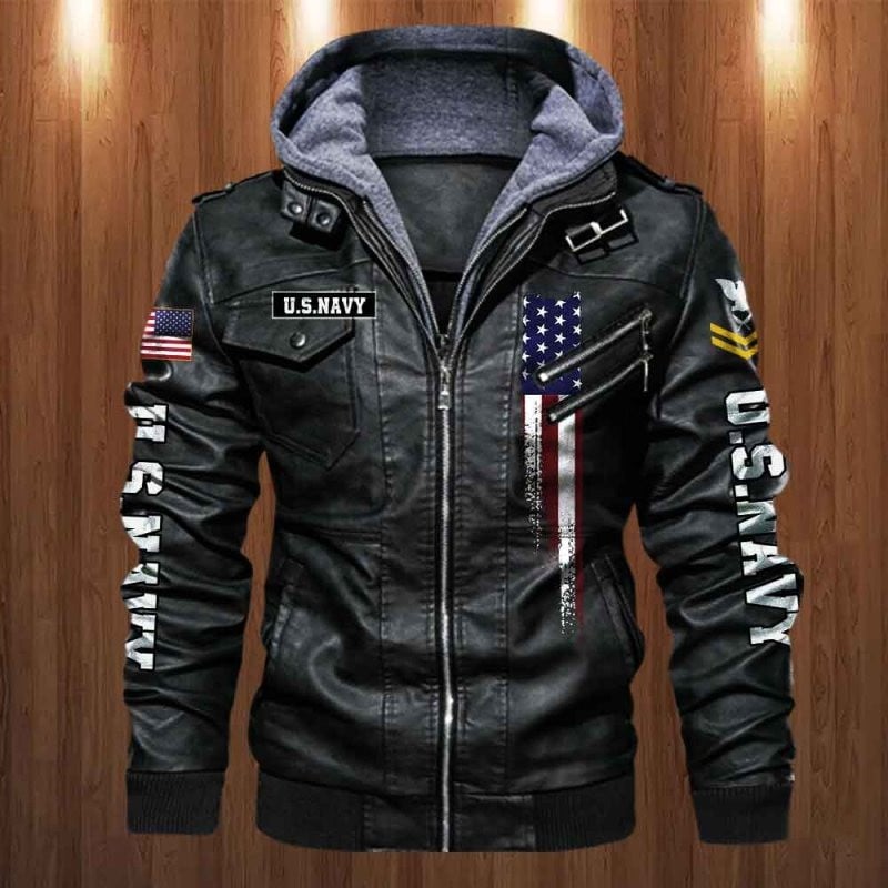 Premium Custom US Navy Veteran Leather Jacket VPVC702153, Gifts For Navy Veteran, Gifts On Father's Day, Veterans Day.