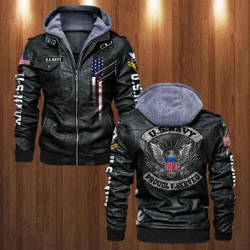 Premium Custom US Navy Veteran Leather Jacket VPVC702153, Gifts For Navy Veteran, Gifts On Father's Day, Veterans Day.
