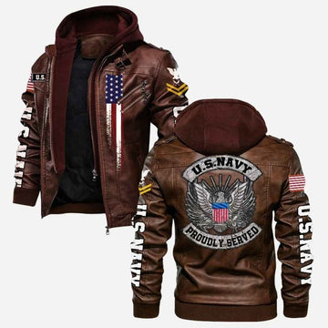 Premium Custom US Navy Veteran Leather Jacket VPVC702154, Gifts For Navy Veteran, Gifts On Father's Day, Veterans Day.