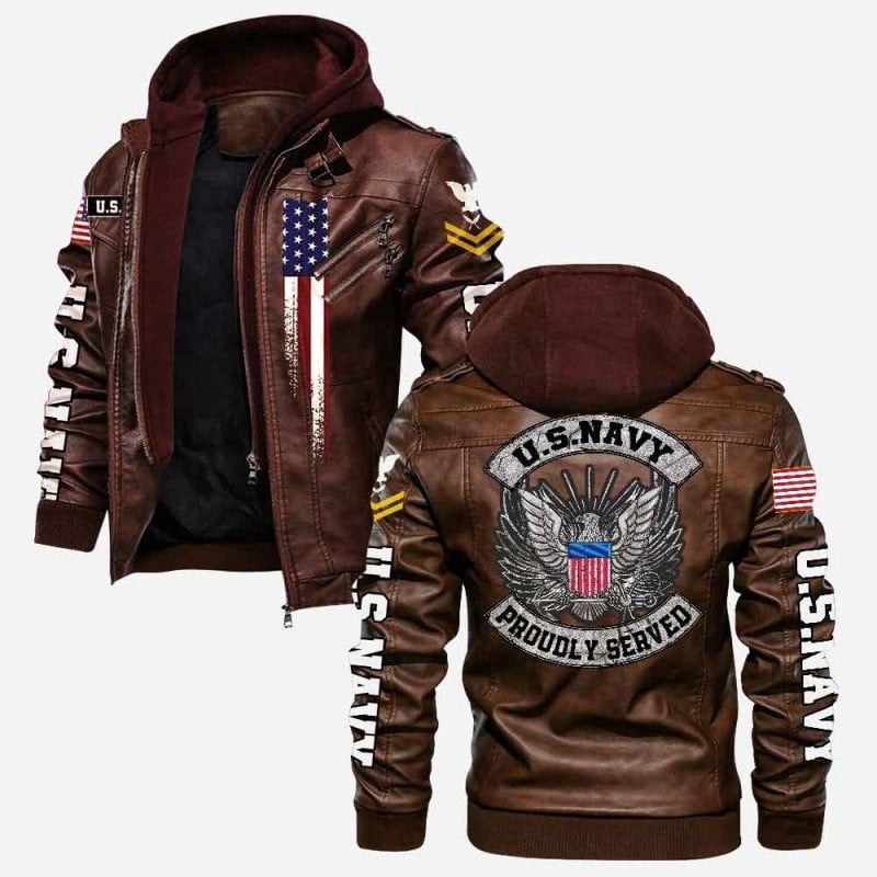 Premium Custom US Navy Veteran Leather Jacket VPVC702154, Gifts For Navy Veteran, Gifts On Father's Day, Veterans Day.
