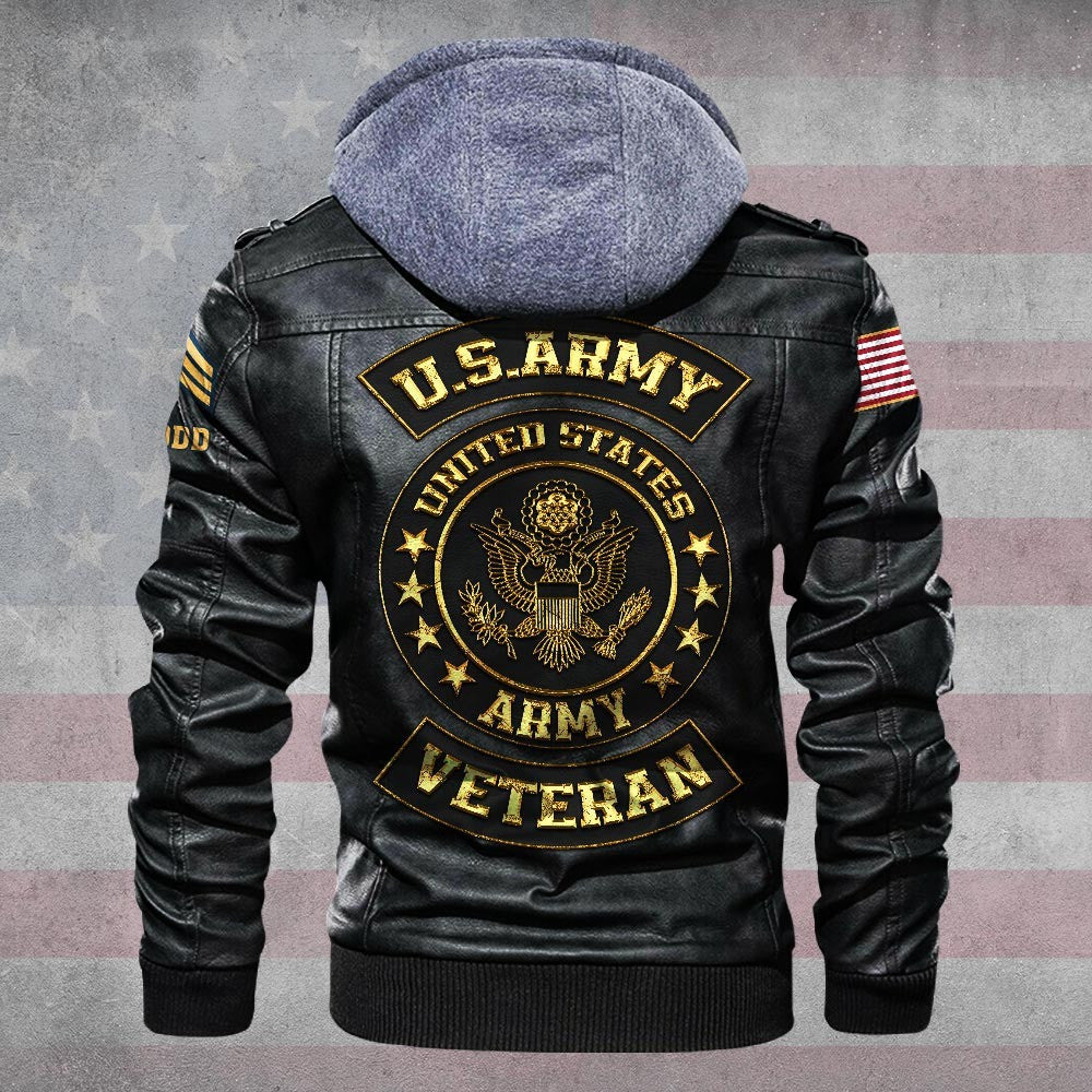 Premium Custom US Army Veteran Leather Jacket VPVC702155, Gifts For Army Veteran, Gifts On Father's Day, Veterans Day.