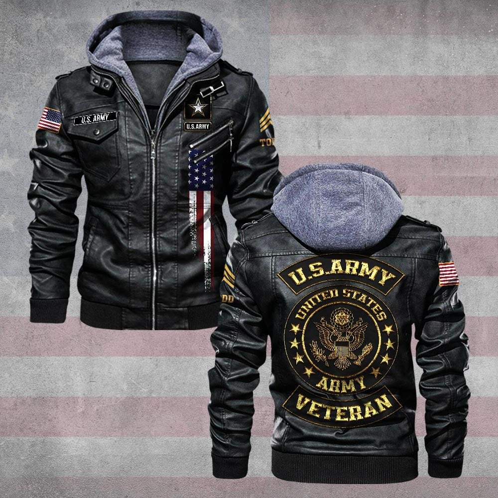 Premium Custom US Army Veteran Leather Jacket VPVC702155, Gifts For Army Veteran, Gifts On Father's Day, Veterans Day.