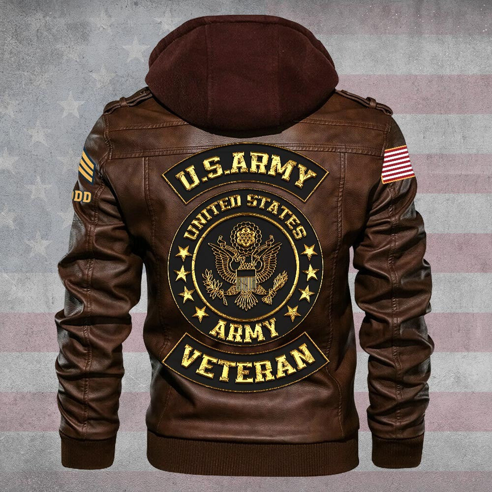 Premium Custom US Army Veteran Leather Jacket VPVC702156, Gifts For Army Veteran, Gifts On Father's Day, Veterans Day.